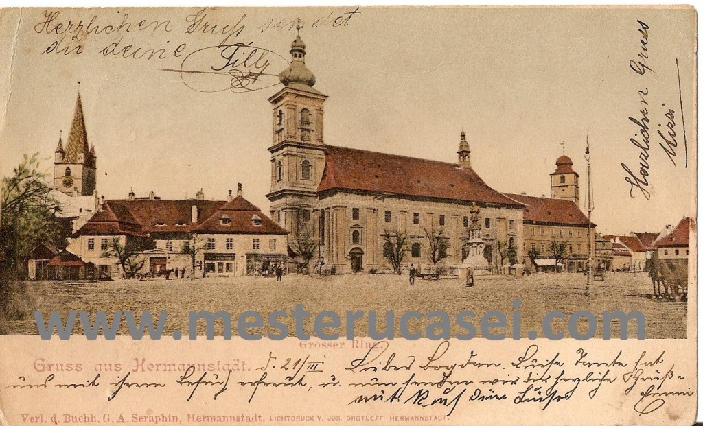 1903_Hermanstadt, Grosser Ring av_ Actuala cladire a Primariei din Sibiu nu era construita la data fotografierii pentru cartea postala